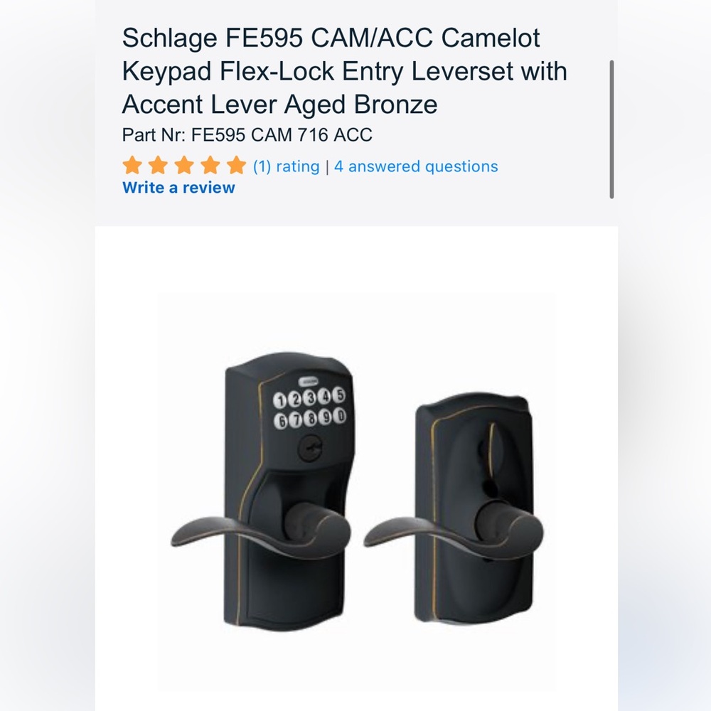 Black Keypad Flex-Lock Entry Lever